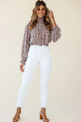 Sparrow High Neck Shirred Blouse Spot Print Dusty Pink